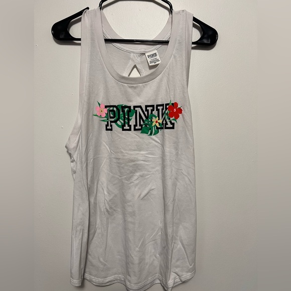 PINK Victoria's Secret White Tank with Floral Accents - Picture 1 of 3